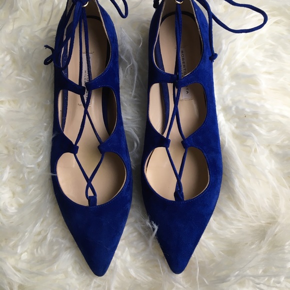 Blue suede ballerina tie up flats - Picture 2 of 6